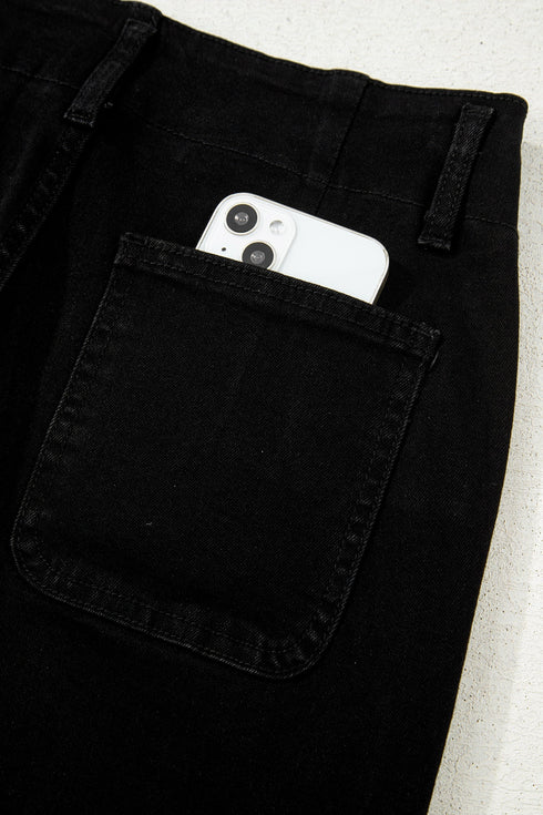 Double Button High Waist Wide Leg Flared Jeans