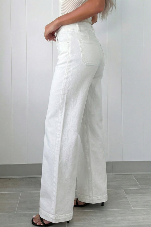 Double Button High Waist Wide Leg Flared Jeans