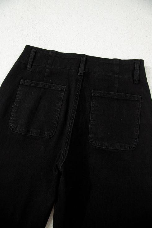 Double Button High Waist Wide Leg Flared Jeans