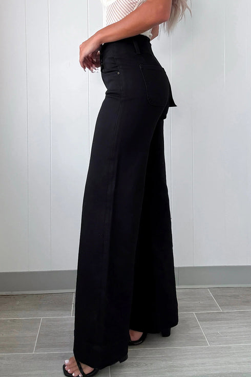 Double Button High Waist Wide Leg Flared Jeans
