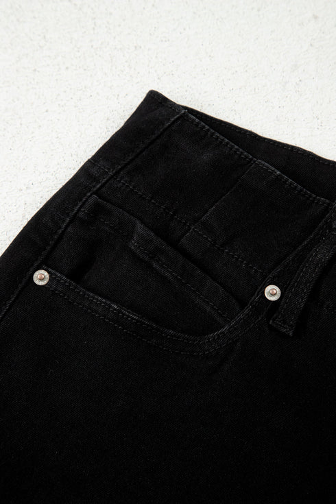 Double Button High Waist Wide Leg Flared Jeans