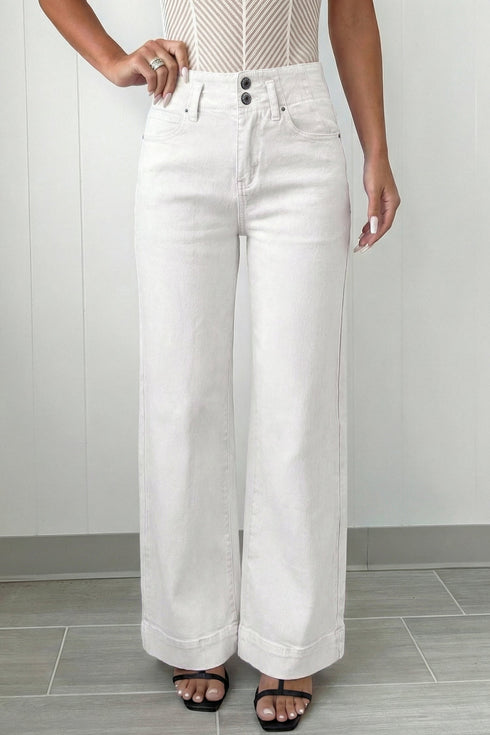 Double Button High Waist Wide Leg Flared Jeans