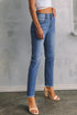 Double Button Raw Hem Slim Fit Stretch Denim Jeans