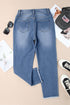 Double Button Raw Hem Slim Fit Stretch Denim Jeans