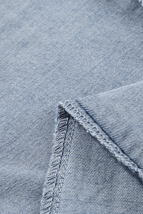 Double Button Raw Hem Slim Fit Stretch Denim Jeans