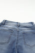 Double Button Raw Hem Slim Fit Stretch Denim Jeans