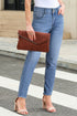 Double Button Raw Hem Slim Fit Stretch Denim Jeans