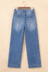Double Button Zip Fly Wide Straight Leg Jeans