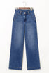 Double Button Zip Fly Wide Straight Leg Jeans