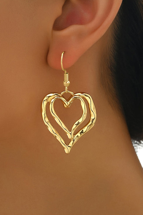 Double Heart Shape Plated Alloy Dangle Earrings