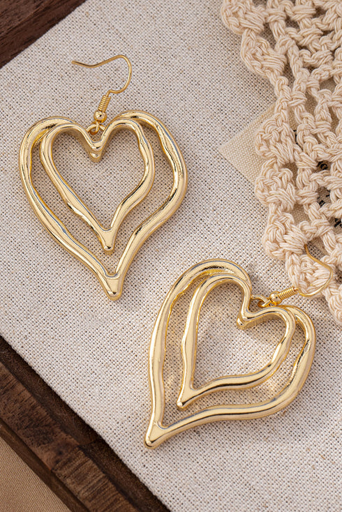 Double Heart Shape Plated Alloy Dangle Earrings