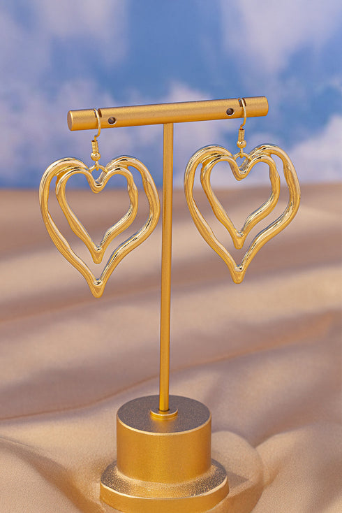 Double Heart Shape Plated Alloy Dangle Earrings