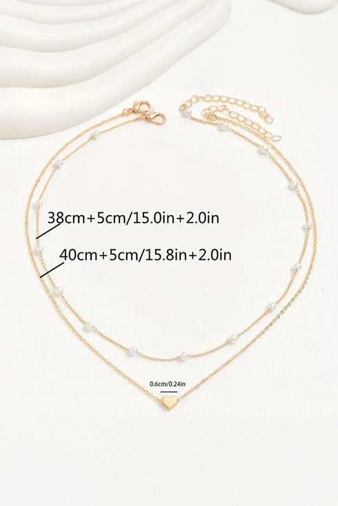 Double Layer Heart Charm With Pearl Necklace