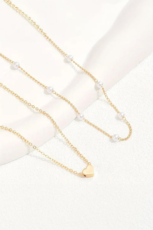 Double Layer Heart Charm With Pearl Necklace