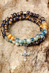 Double Layered Ceramic Beading Western Cross Charm Bracelet