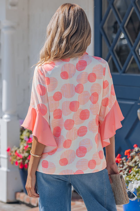Double Polka Dot Ruffle Trim Short Sleeve Babydoll Shirt