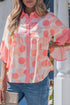 Double Polka Dot Ruffle Trim Short Sleeve Babydoll Shirt