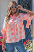 Double Polka Dot Ruffle Trim Short Sleeve Babydoll Shirt