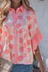 Double Polka Dot Ruffle Trim Short Sleeve Babydoll Shirt