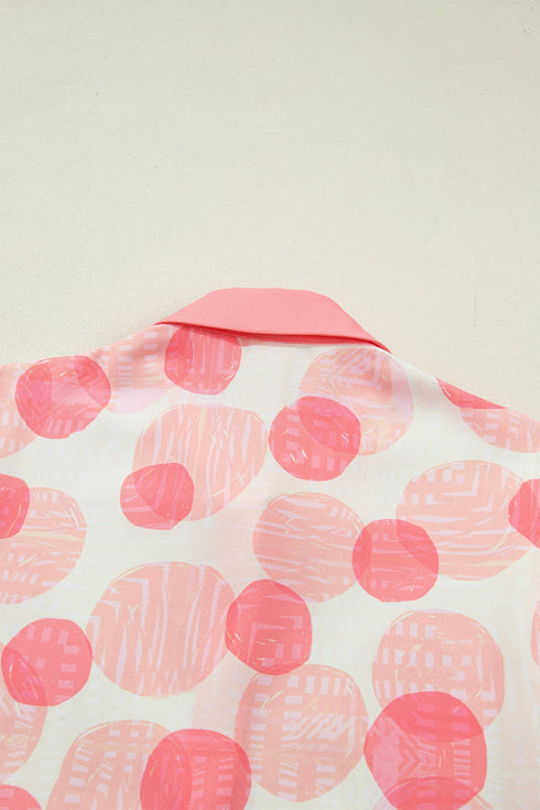 Double Polka Dot Ruffle Trim Short Sleeve Babydoll Shirt