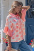 Double Polka Dot Ruffle Trim Short Sleeve Babydoll Shirt