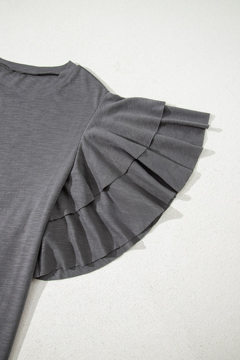 Double Ruffled Short Sleeve Western Top