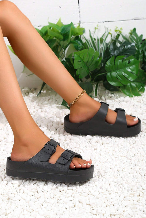 Double Strap Adjustable Buckle Molded Slide Slippers