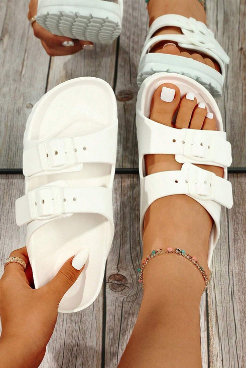Double Strap Adjustable Buckle Molded Slide Slippers
