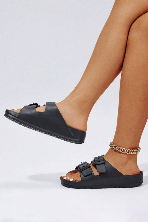 Double Strap Adjustable Buckle Molded Slide Slippers