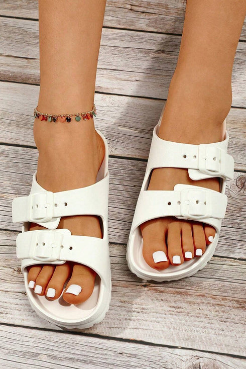 Double Strap Adjustable Buckle Molded Slide Slippers