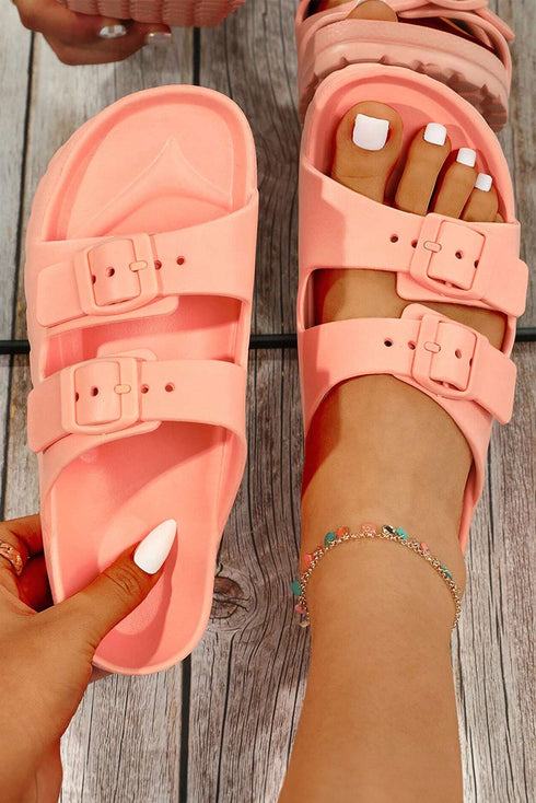 Double Strap Adjustable Buckle Molded Slide Slippers