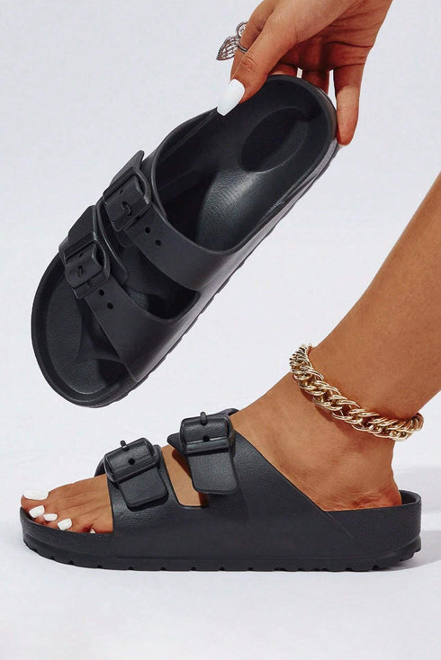 Double Strap Adjustable Buckle Molded Slide Slippers
