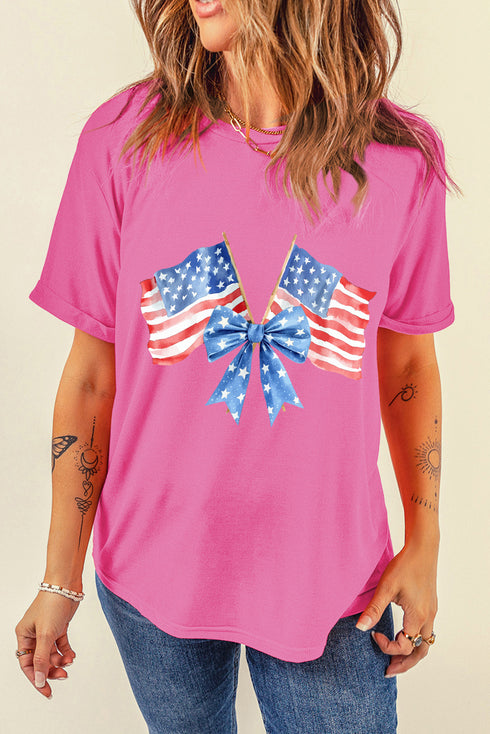 Double Trouble Flag Bow Print Patriotic Summer Tee