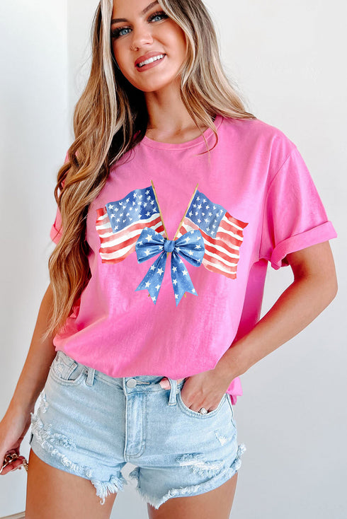 Double Trouble Flag Bow Print Patriotic Summer Tee