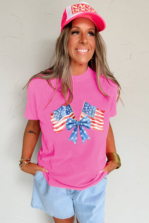Double Trouble Flag Bow Print Patriotic Summer Tee