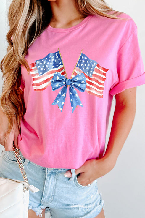 Double Trouble Flag Bow Print Patriotic Summer Tee
