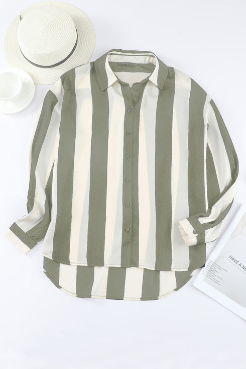 Downtown Chic Relaxed Fit Silky Vertical Stripe Button Up Shirt