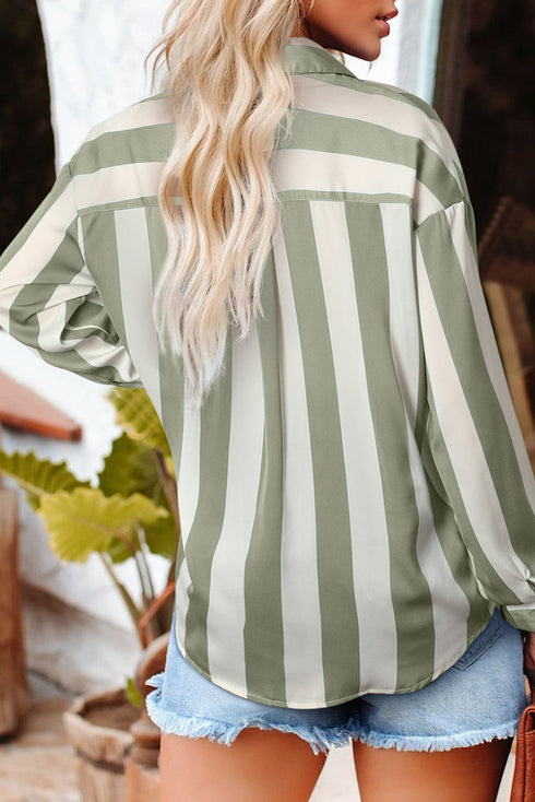 Downtown Chic Relaxed Fit Silky Vertical Stripe Button Up Shirt