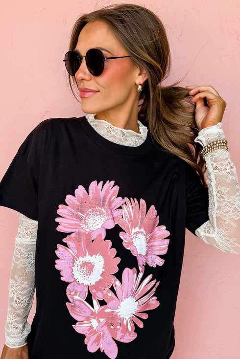 Downtown Daisy Pop Floral Graphic Short Sleeve Boyfriend Tee