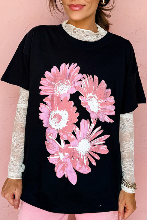 Downtown Daisy Pop Floral Graphic Short Sleeve Boyfriend Tee