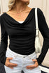 Draped V Neck Pleated Long Sleeve Top