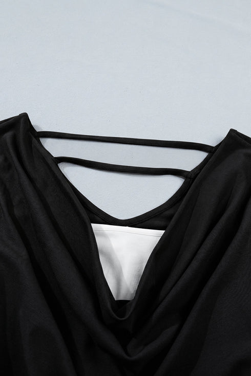 Draped V Neck Pleated Long Sleeve Top