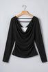 Draped V Neck Pleated Long Sleeve Top