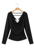 Draped V Neck Pleated Long Sleeve Top