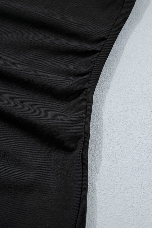 Draped V Neck Pleated Long Sleeve Top
