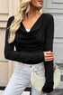 Draped V Neck Pleated Long Sleeve Top