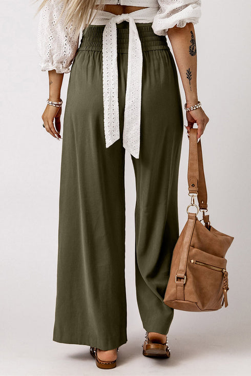 Drawstring Elastic Waist Casual Wide Leg Pants