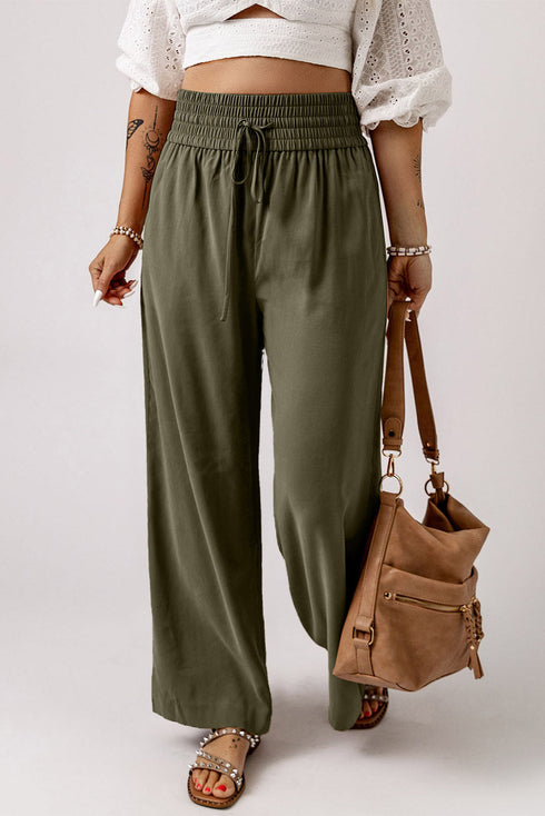 Drawstring Elastic Waist Casual Wide Leg Pants