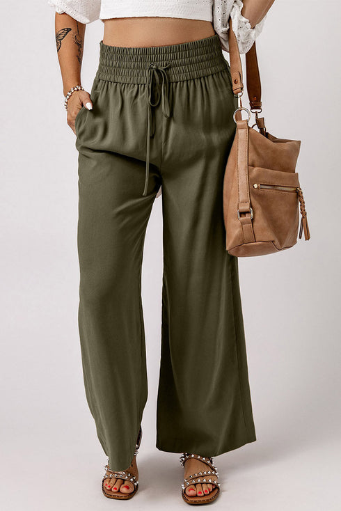 Drawstring Elastic Waist Casual Wide Leg Pants