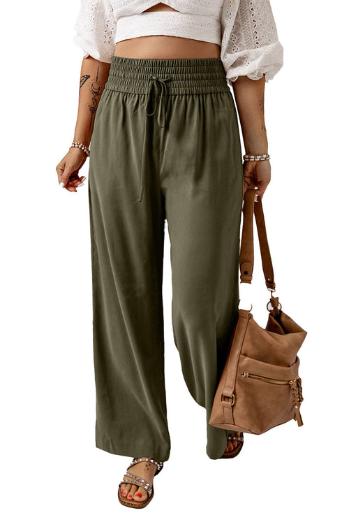 Drawstring Elastic Waist Casual Wide Leg Pants